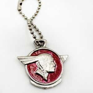 Vintage Pontiac Indian Chief Head Keychain Red Enamel Emblem Pendant Charm